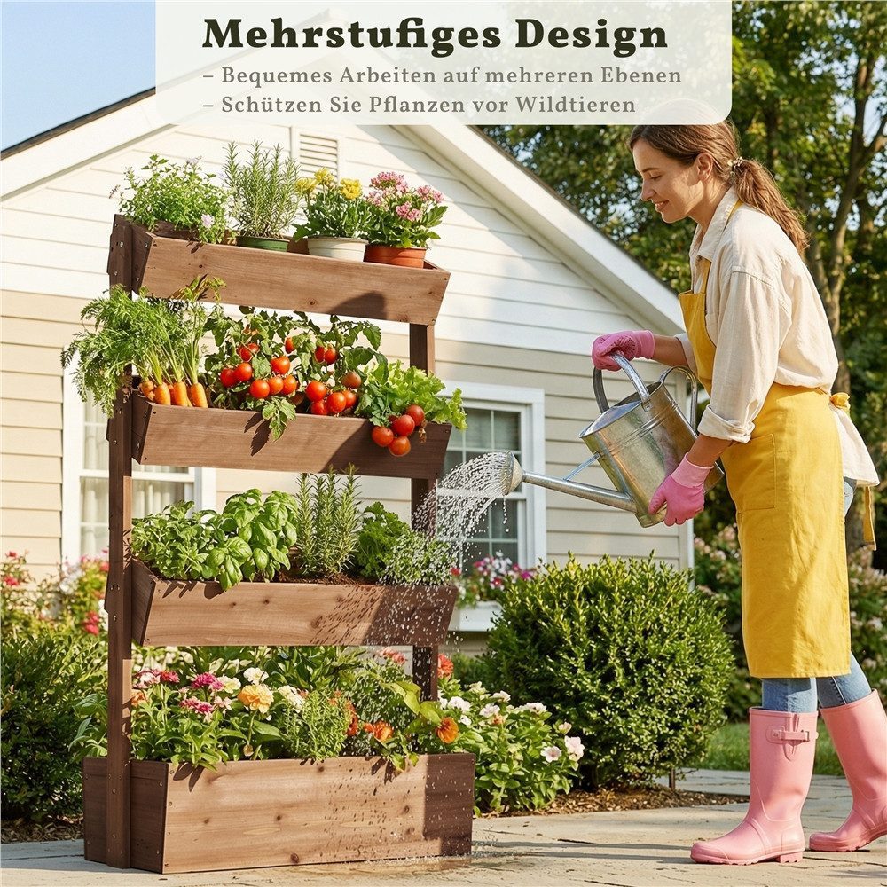 Yaheetech Hochbeet 4-Stufiger Pflanzkasten aus Tannenholz, Pflanzbox mit Belüftungslöcher für Garten/Hof/Terrasse