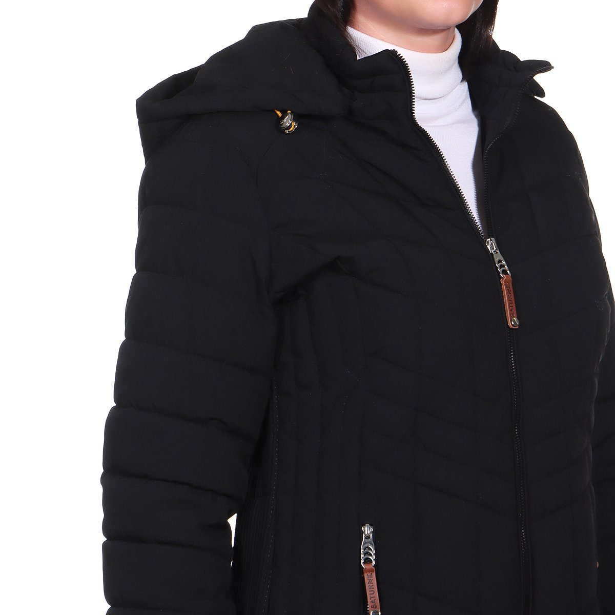 Steppjacke erhältlich, Innenfell für mit (1-St) mit warm Kuschelige Größen Winterjacke Schwarz Teddyfell mit Kapuze, in Damen gefüttert auch Damenmode großen Aurela