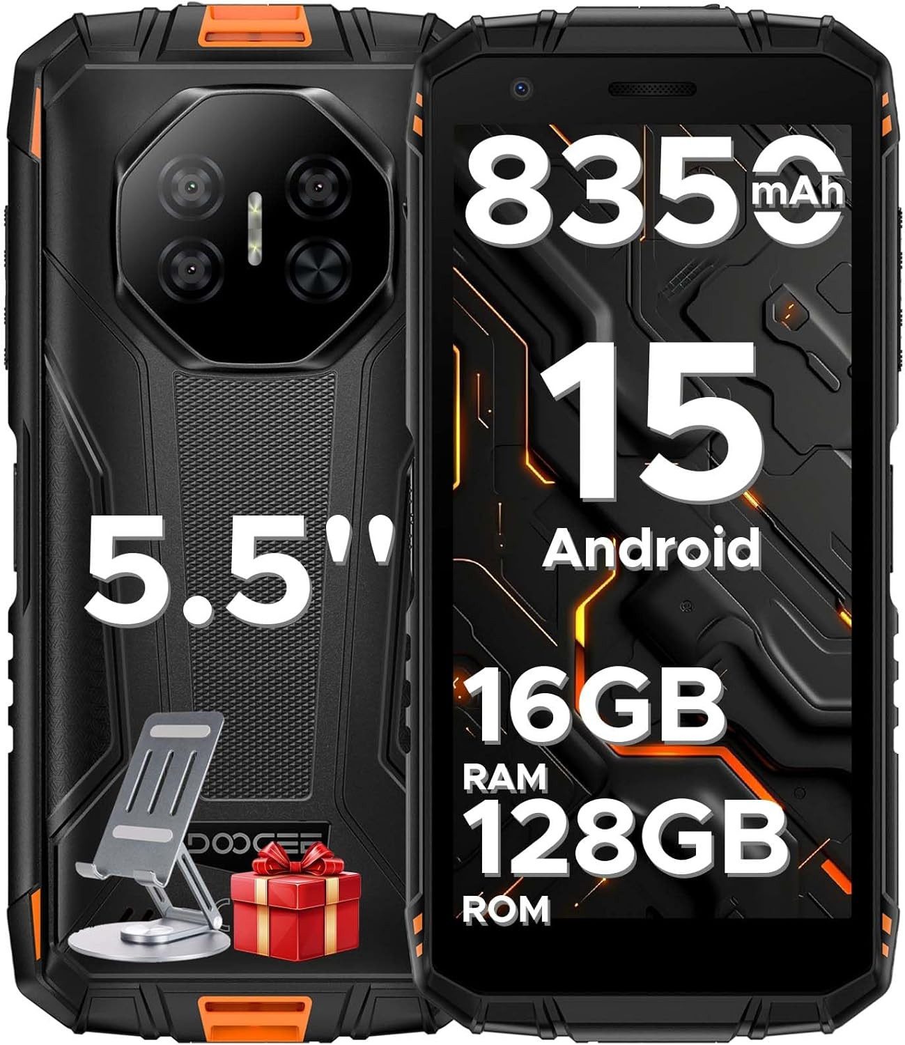 DOOGEE Fire 3 Pro Android 15 AI 8350mAh 128GB Outdoor Handy 5.5''Ohne Vertrag Smartphone (14 cm/5.45 Zoll, 128 GB Speicherplatz, 16 MP Kamera, Gemini Al, Outdoor Smartphone Unisoc T7200, 16MP Camera, Dual SIM 4G)