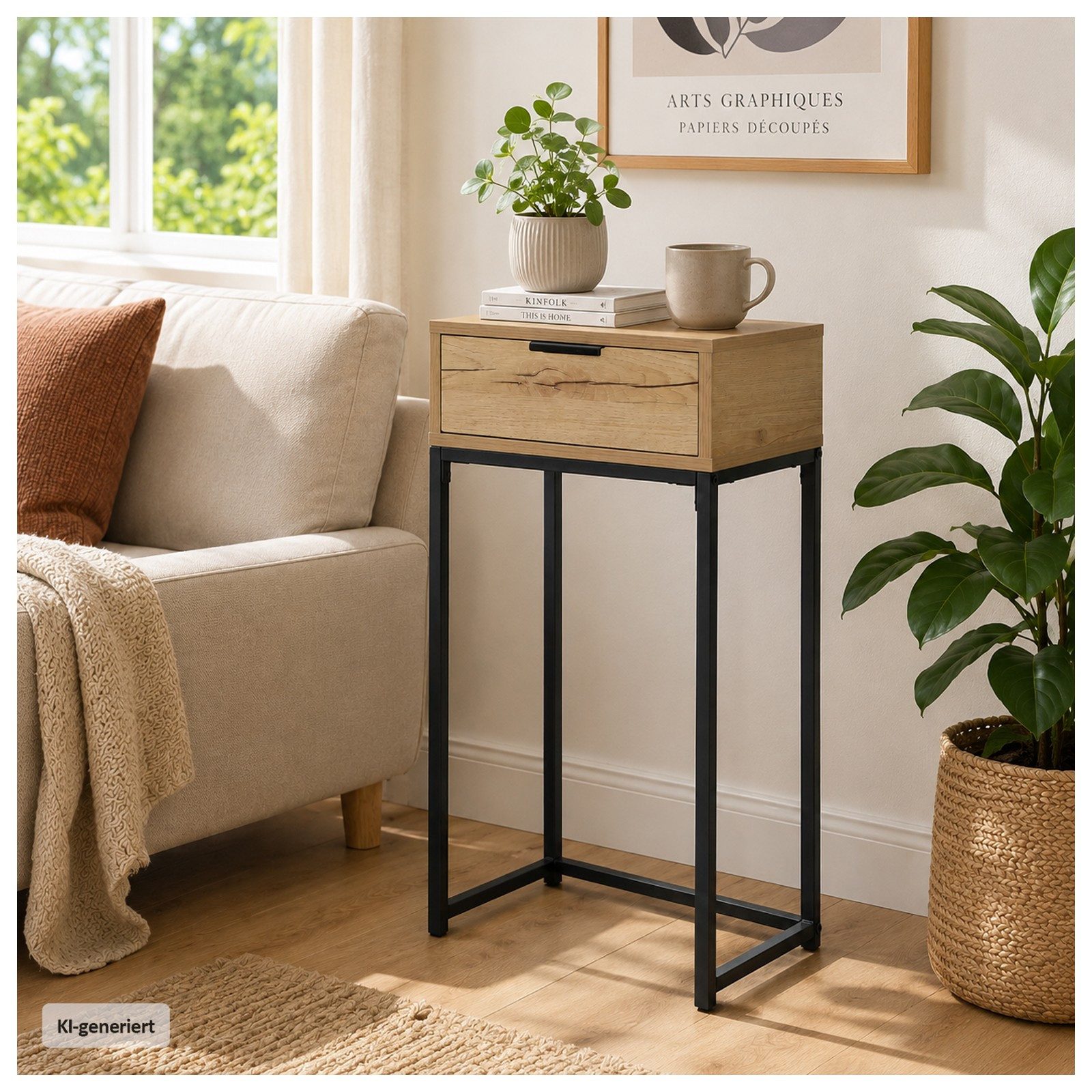 HTI-Living Beistelltisch Konsolentisch Cedrik 40 cm mit Schublade Artisaneiche-Schwarz (Stück, 1-St., 1 Konsolentisch)