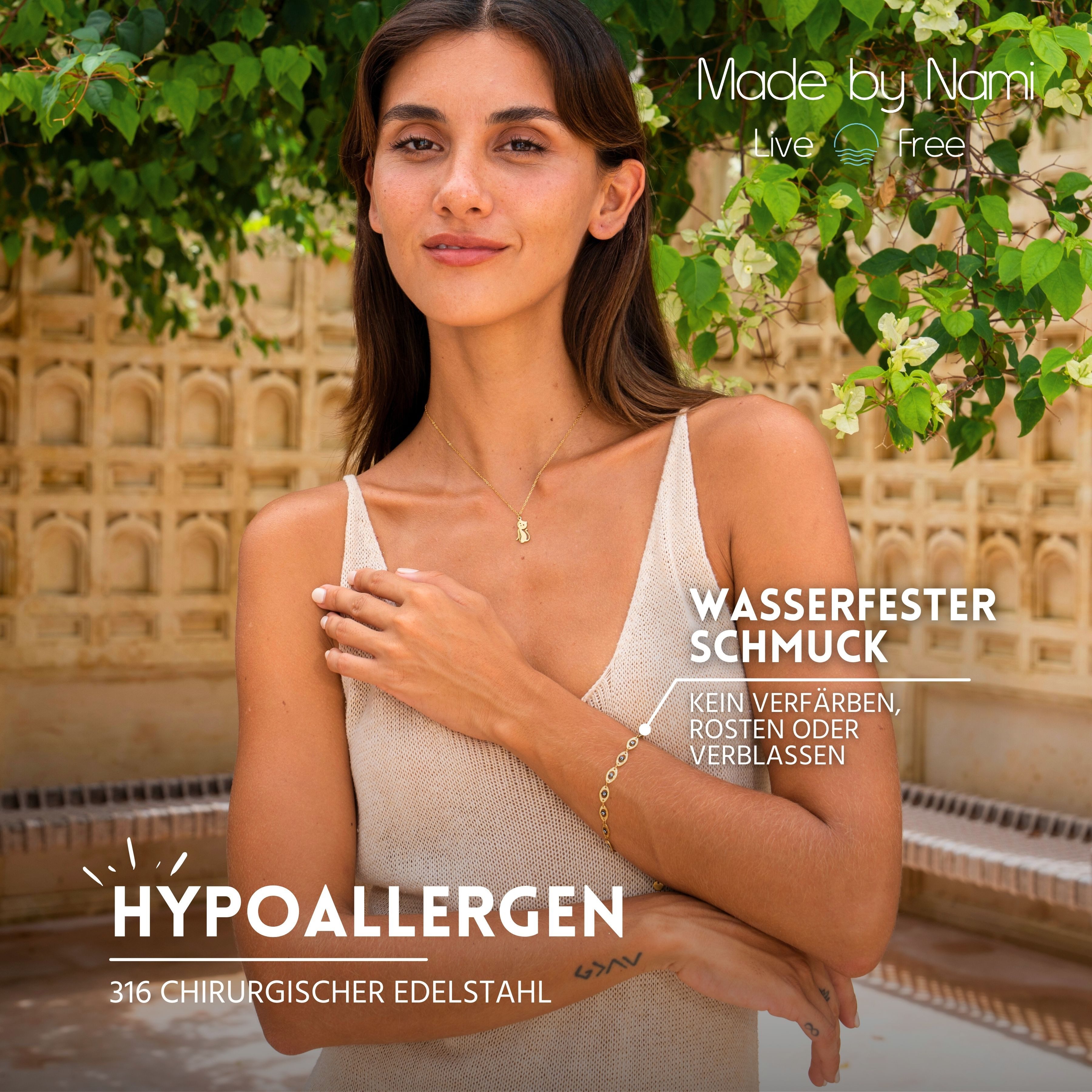 Made by Nami Edelstahlarmband Gold mit Nazar Boncuk Anhängern Perlenarmband günstig online kaufen