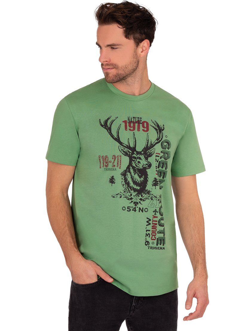 Öko-Qualität Trigema T-Shirt Hirsch-Motiv TRIGEMA T-Shirt mit farn-C2C in