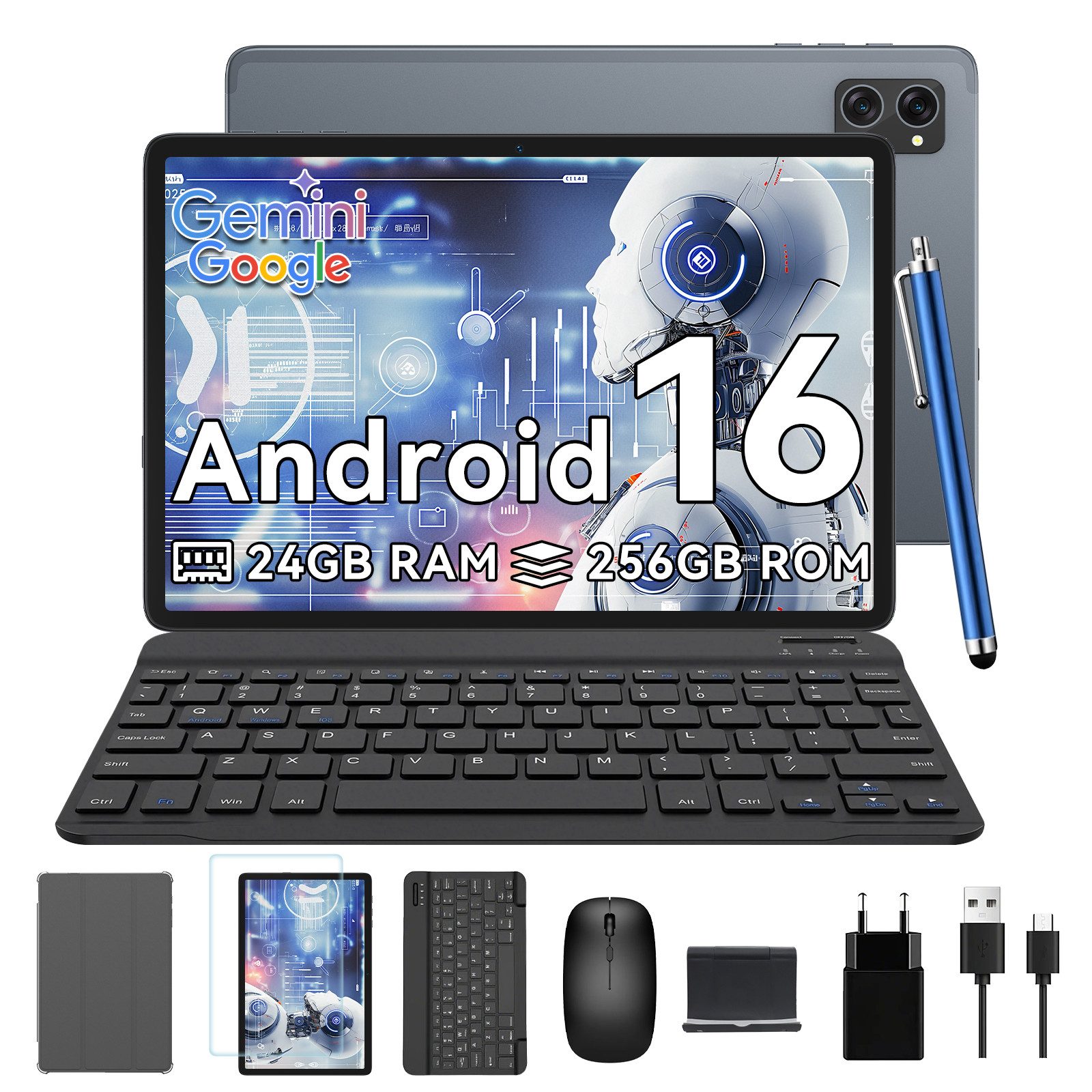 TABWEE 10" Android 16 256GB WiFi mit Tastatur/Maus/Stift Tablet (10", 256 GB, Android16, Android 16, mit Stift/Maus/Tastatur, Gemini Al Magic)