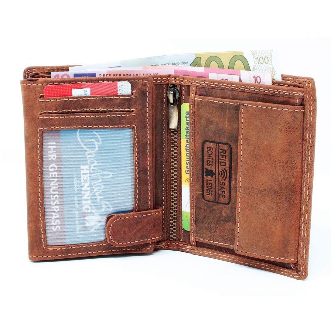 SHG Brieftasche Männerbörse mit Schutz Leder Geldbeutel Geldbörse Herren Geldbörse RFID Portemonnaie Lederbörse Münzfach Börse,