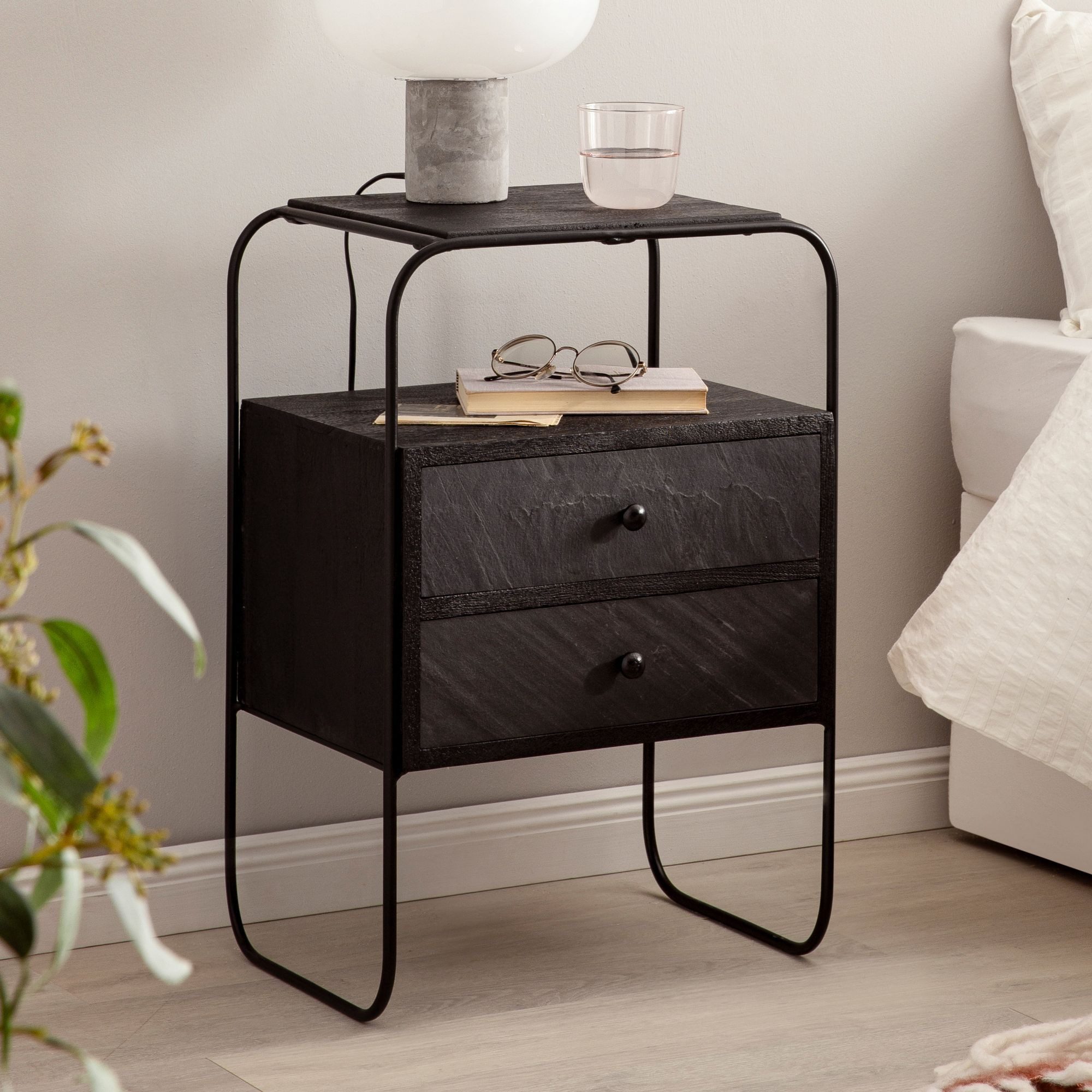 FINEBUY Nachttisch FB55692 (Mango Massivholz Metall, günstig online kaufen