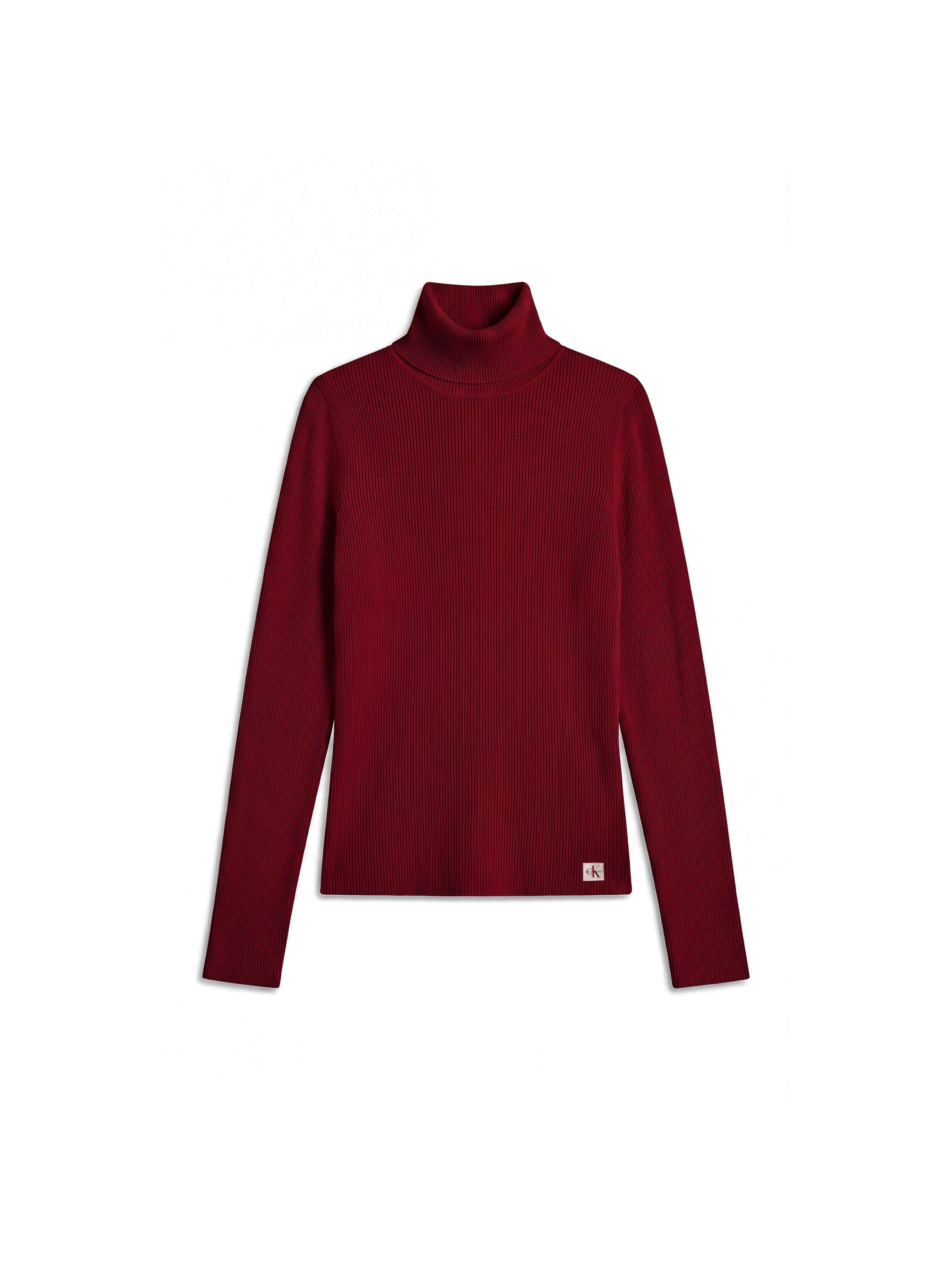 Calvin Klein Jeans Rollkragenpullover Rippstrick, figurbetonte Passform, Markenlabel