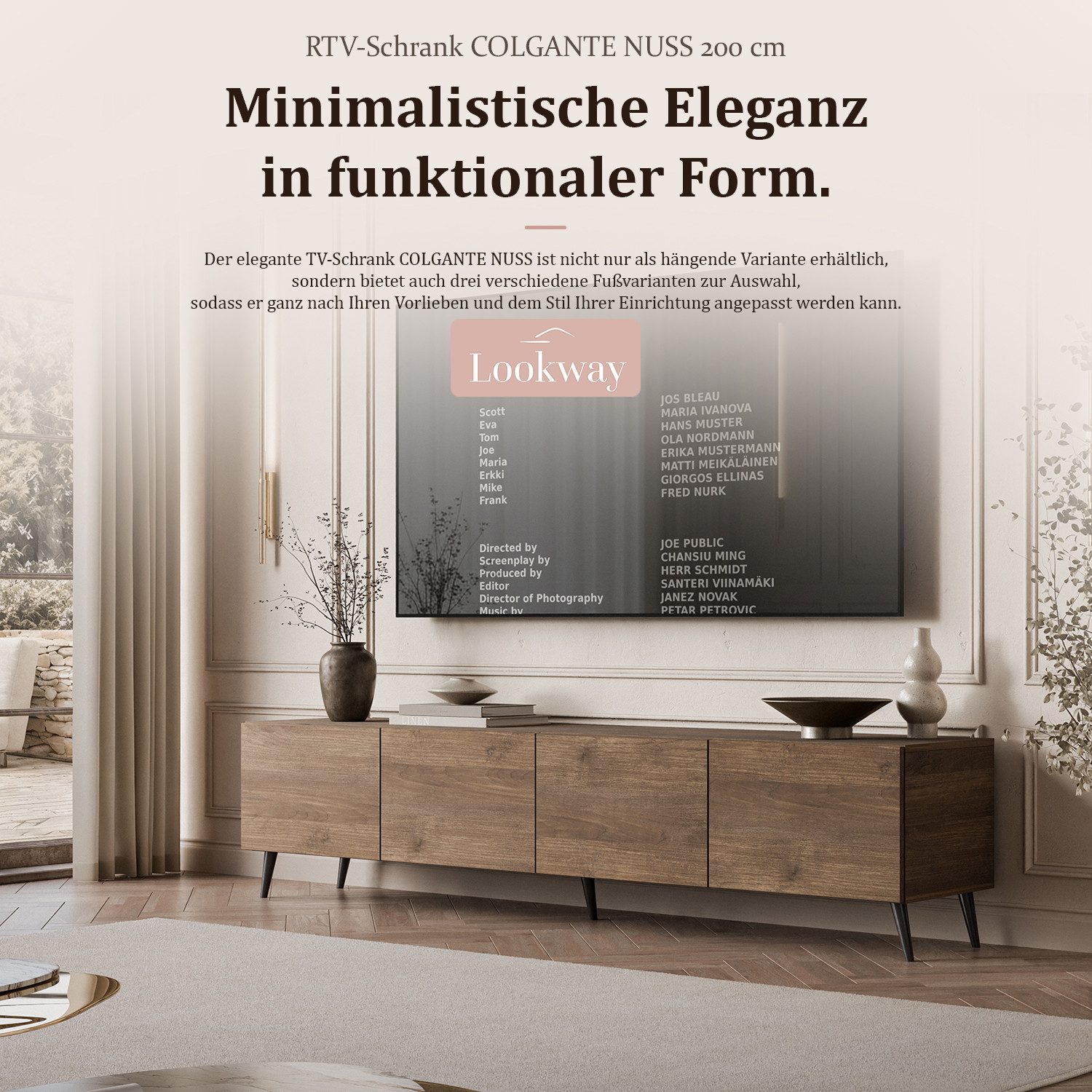 Lookway TV-Schrank COLGANTE in Nussbaum, 200 cm, auf hohen Füßen (2x TV- Schrank) Breite: 200 cm