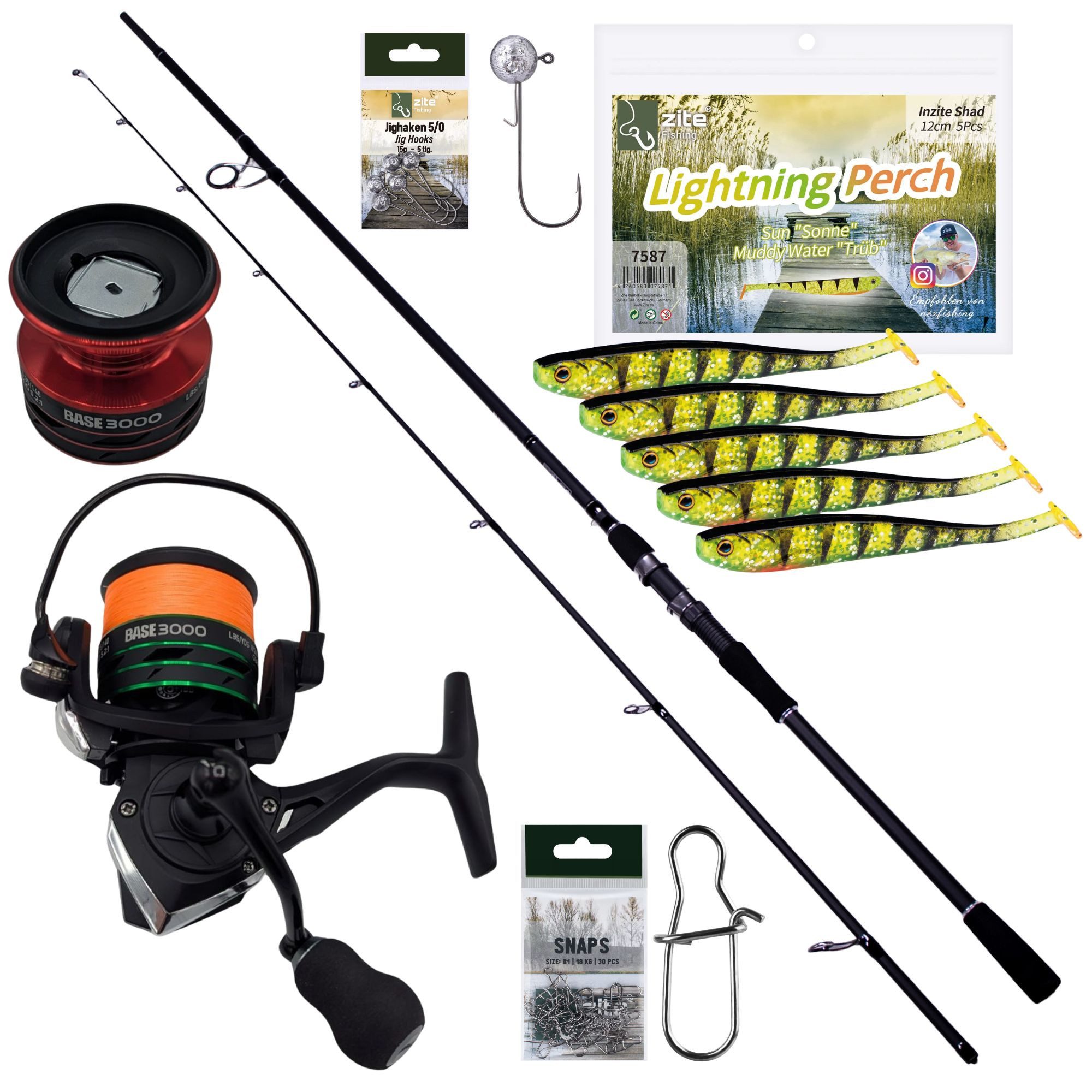 Zite Spinnrute Inzite Base Stick Zander-Set - Angelrute + Angelrolle mit Zubehör
