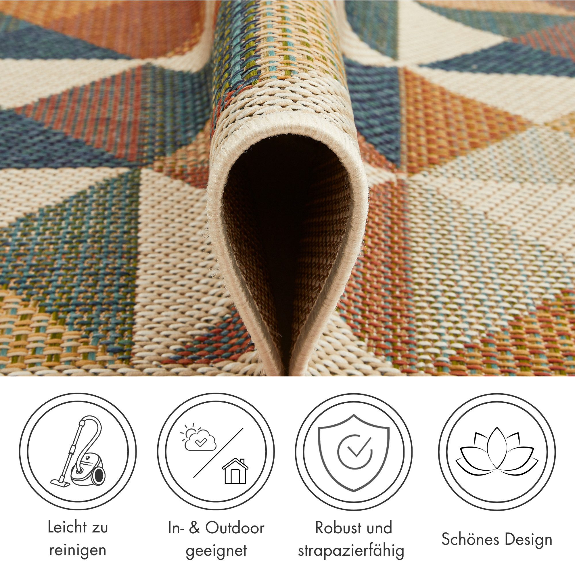 Andiamo Teppich Sedona Dreieck, rechteckig, Höhe: 6 mm, Flachgewebe, modernes Design, In- und Outdoor geeignet