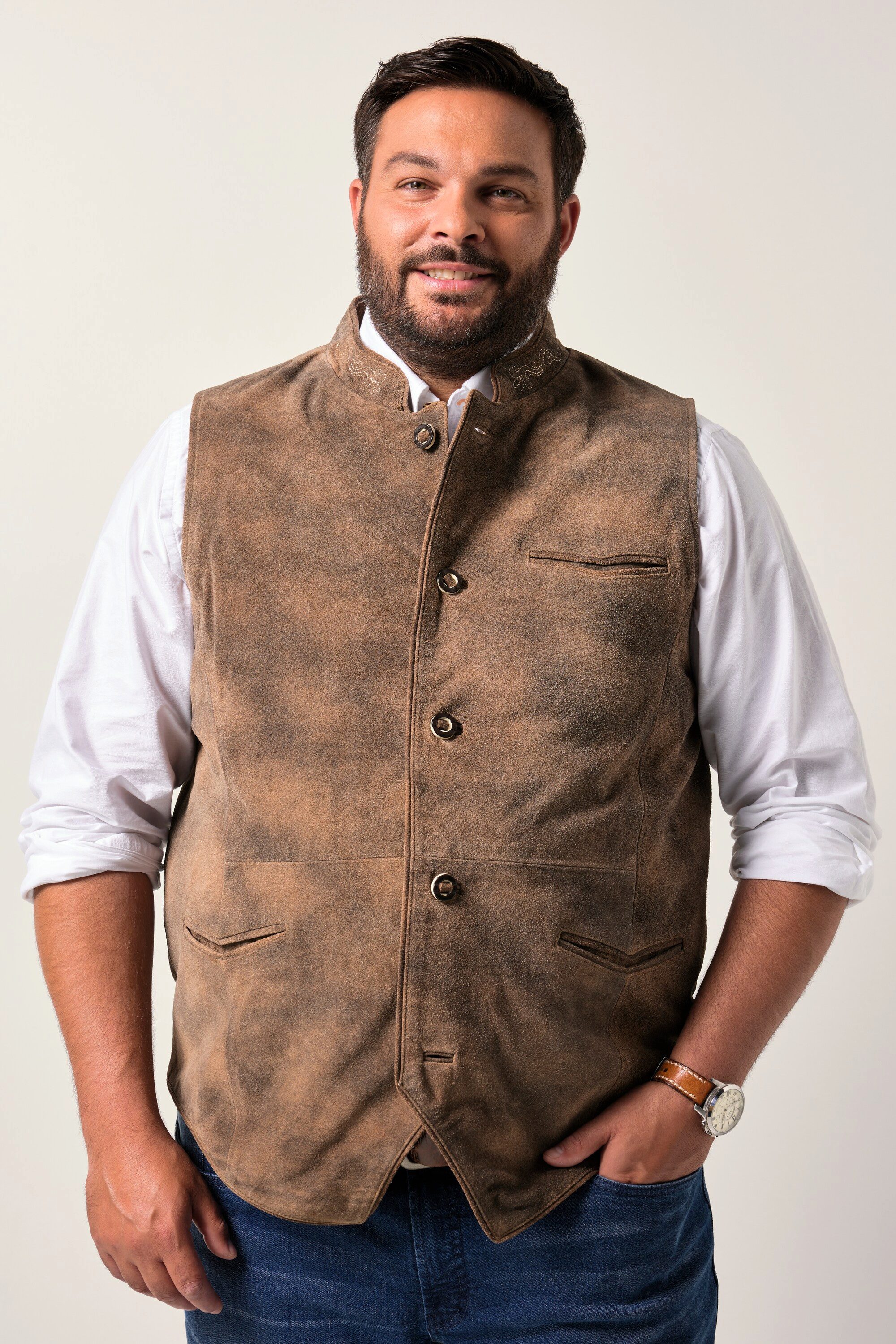 Men Plus Steppweste Men+ Trachten-Lederweste echtes Rindleder günstig online kaufen