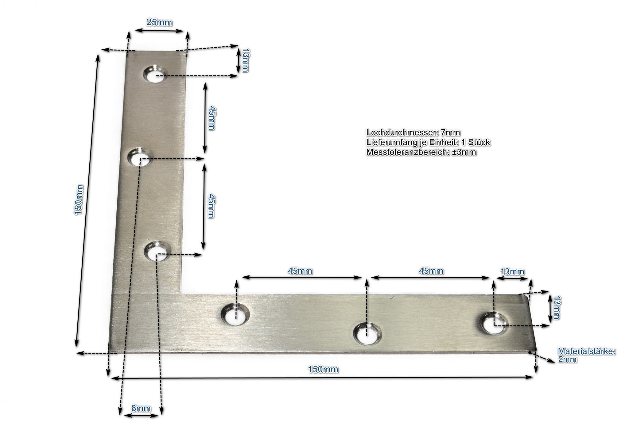 Schraube L-Verbinder TIVENDIS Flachverbinder Lochplatte Edelstahl silber150x150x25mm