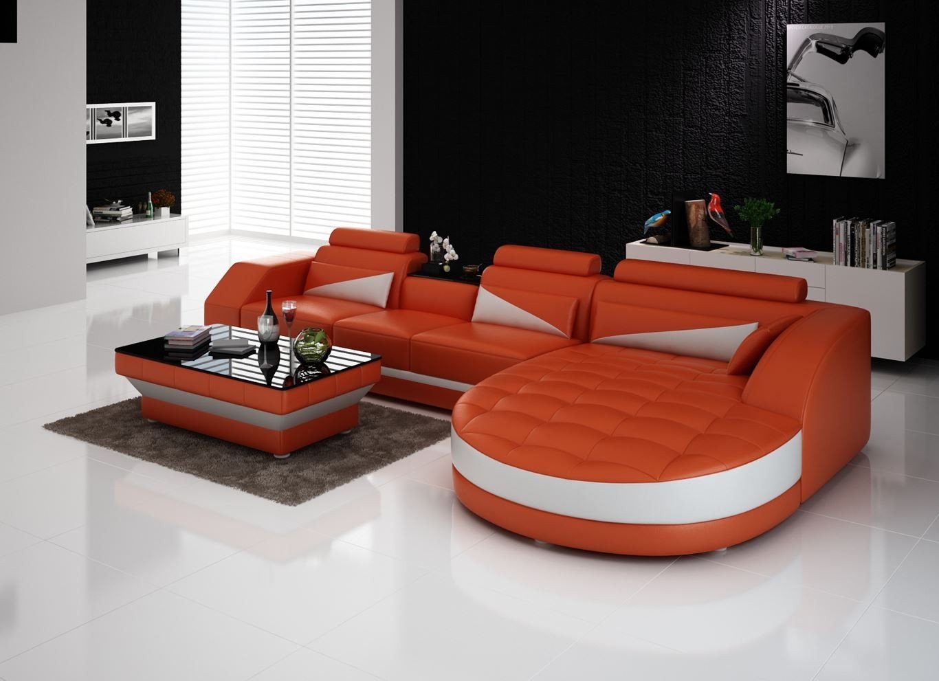 JVmoebel Ecksofa Ecksofa L-Form Wohnlandschaft Designer Sofa Couch Polster Sitz Leder Orange/Weiß