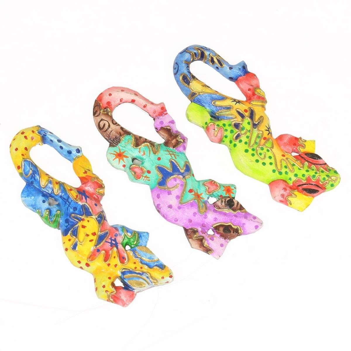 Oriental Galerie Dekofigur Geckos Bunt 3er Set 15 cm (3 St), traditionelle Herstellung in Handarbeit im Ursprungsland