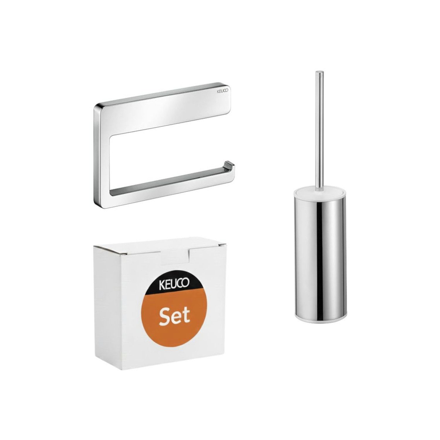 Keuco Badaccessoire-Set Moll aus Toilettenpapierhalter und WC-Bürstengarnitur, Set, offener Bügel, mit Ersatzkopf, Metall verchromt, Made in Germany