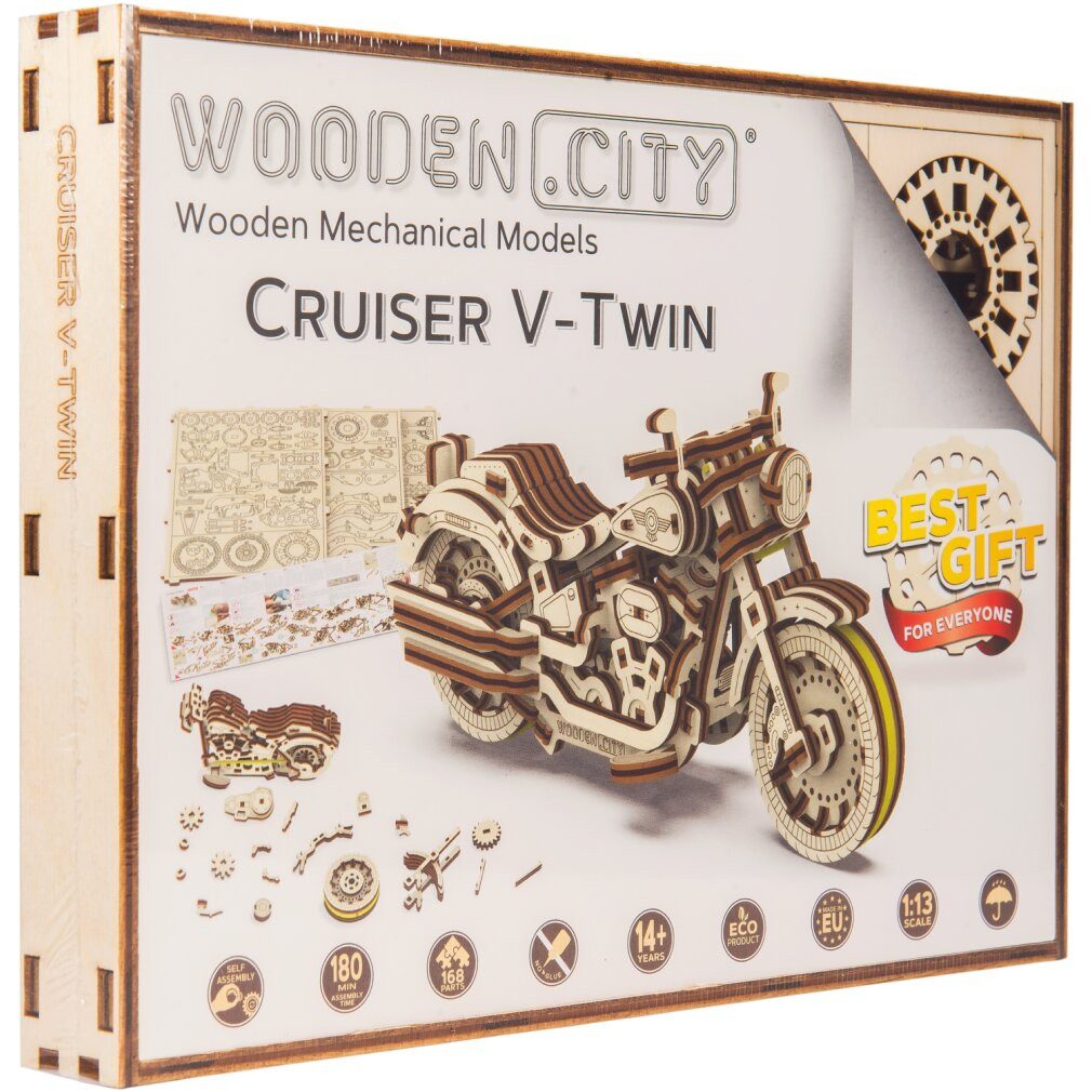 Wooden City Puzzle 3D-Puzzle Motorrad Cruiser V-Twin 168 Teile, Puzzleteile