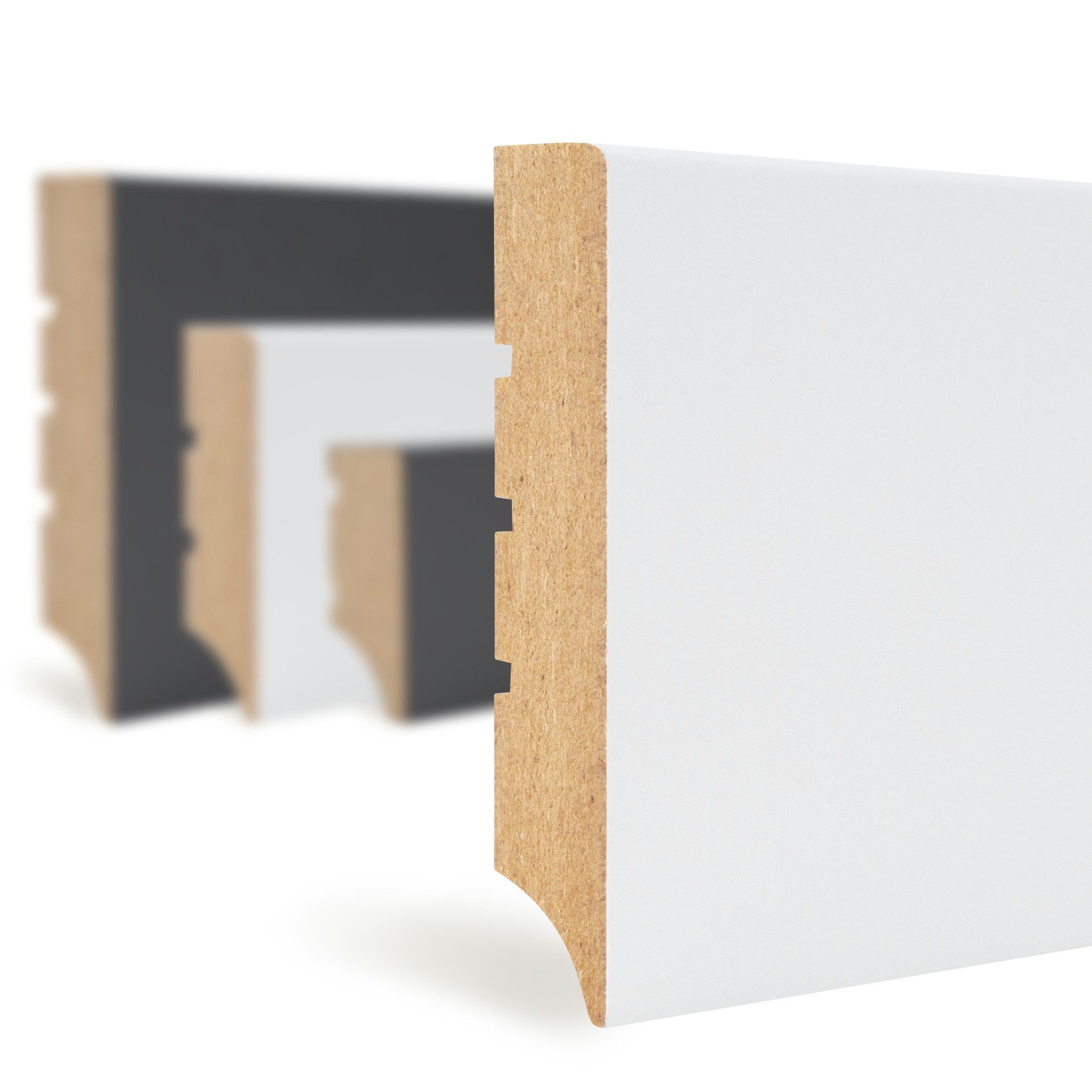 Hexim Sockelleiste, Fußleiste 70x12mm Sockelleiste weiß MDF foliert, Weimarer Profil Holzfußleiste Fußbodenleiste glatt, 2 Meter / 1 Leiste