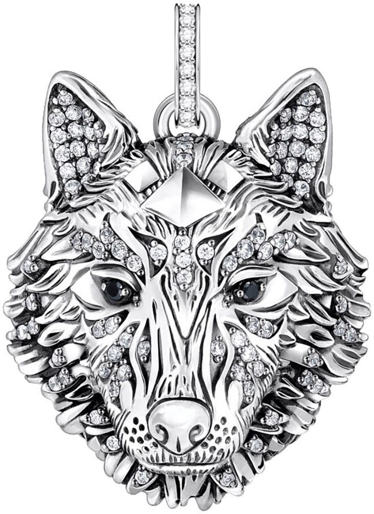 THOMAS SABO Kettenanhänger Wolfs-Gesicht-Optik mit Steinen Silber, PE965-691-21, mit Zirkonia (synth)