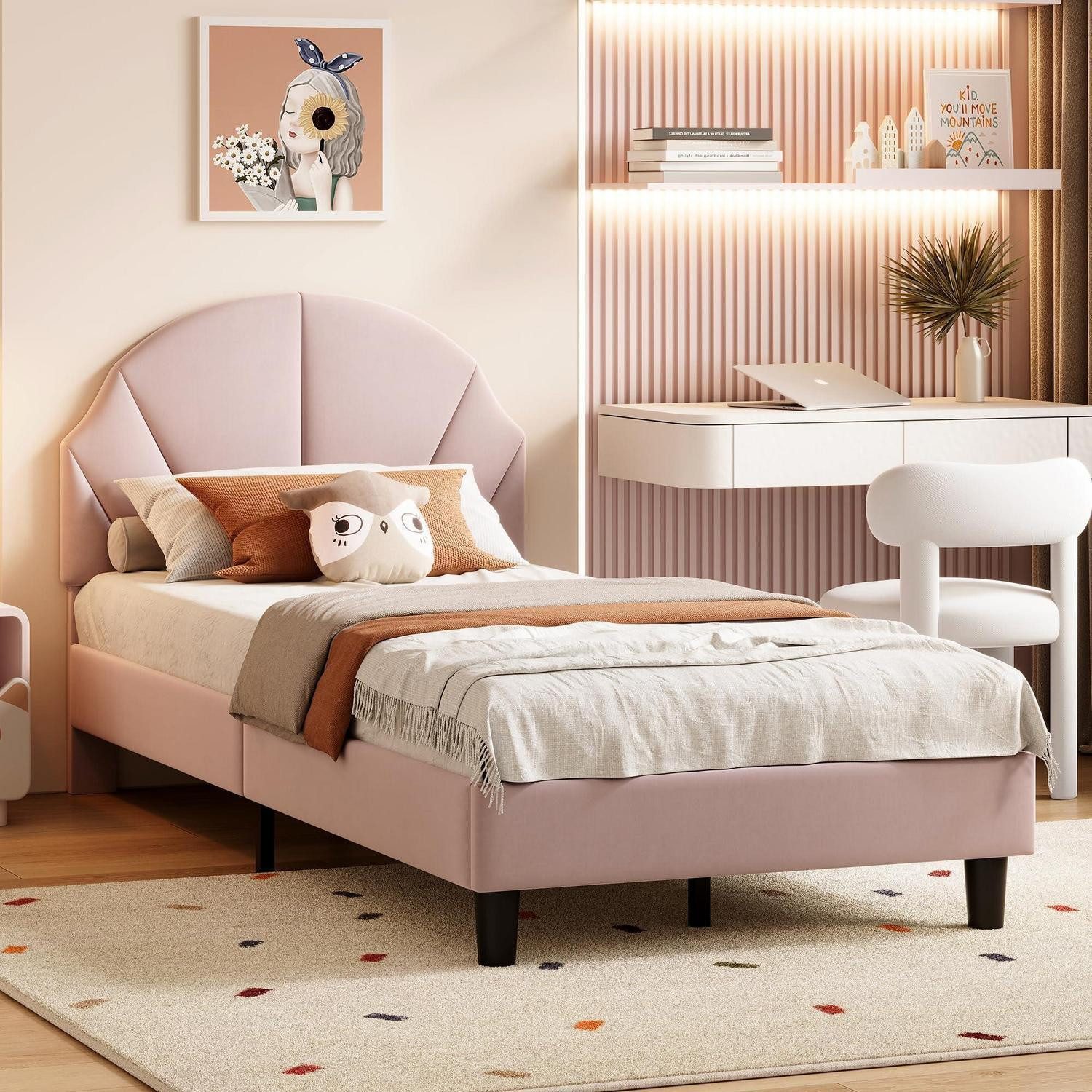 LuxusKollektion Prinzessinbett Kinderbett 90x200 Prinzessin Rosa Samt