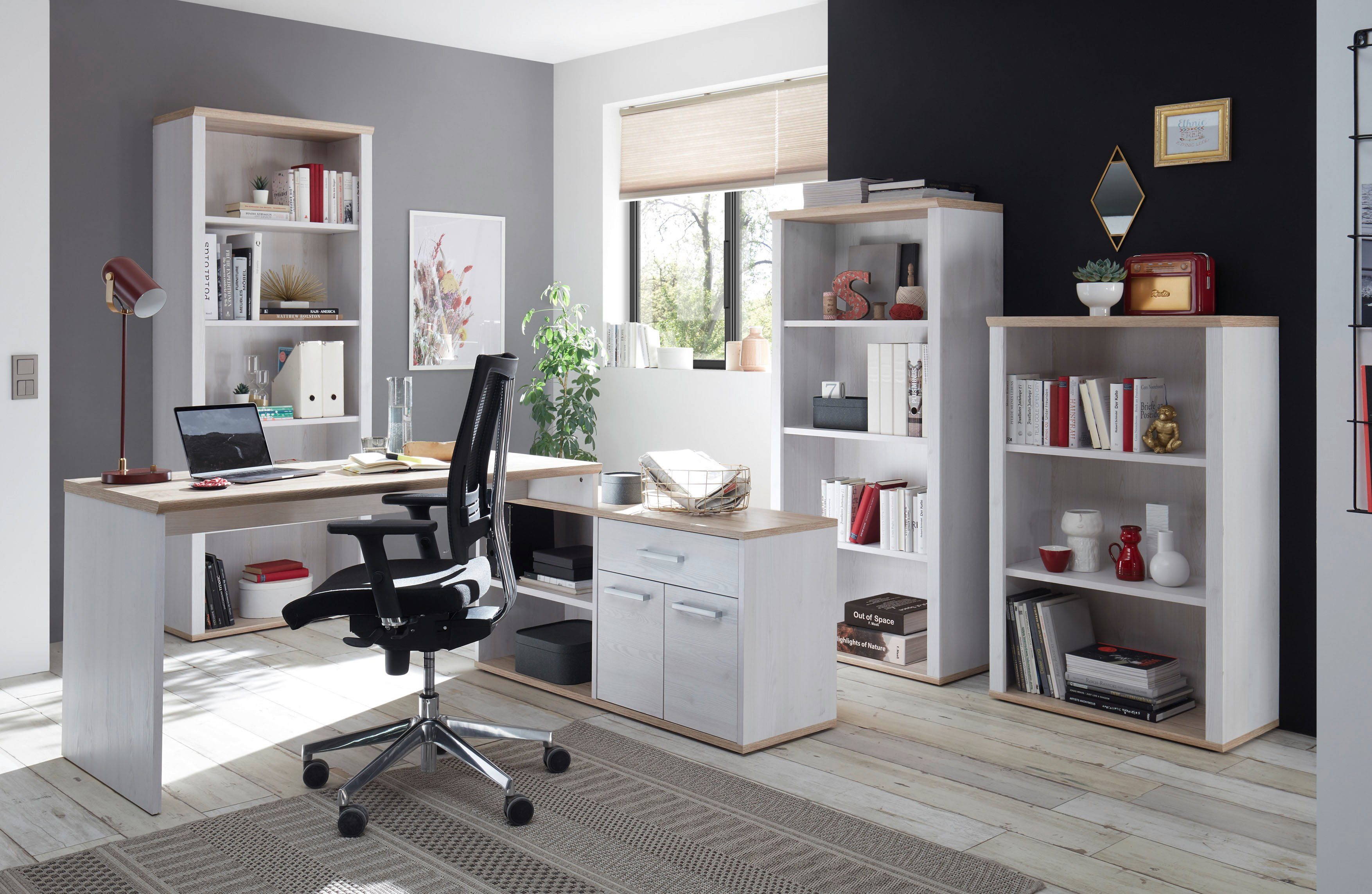 BEGA OFFICE Eckschreibtisch Romance, im Landhaustil, mit Sideboard, 140x130 cm