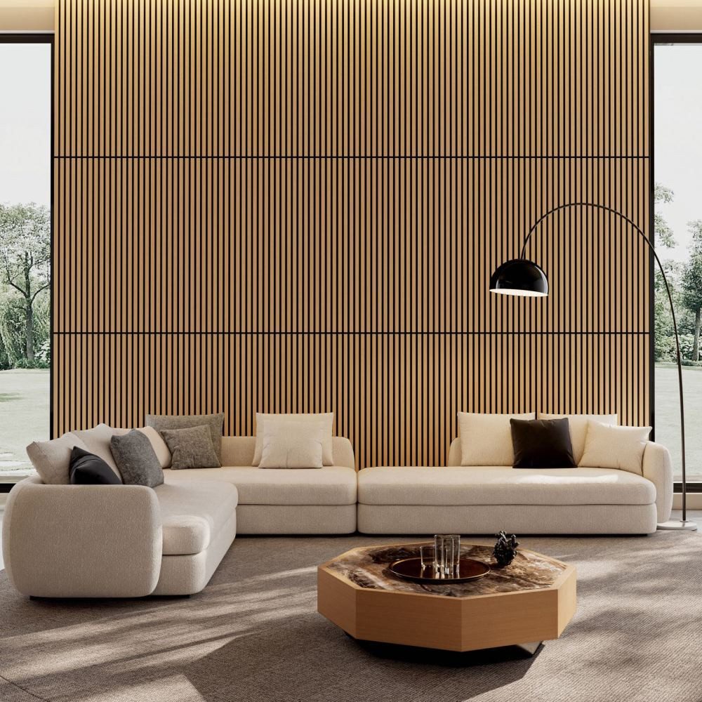 BBWL Wandpaneel 4er Set, 3D Lamellenpaneele schallabsorbierend, Akustikpaneele Wand Holzoptik für Wand & Decke