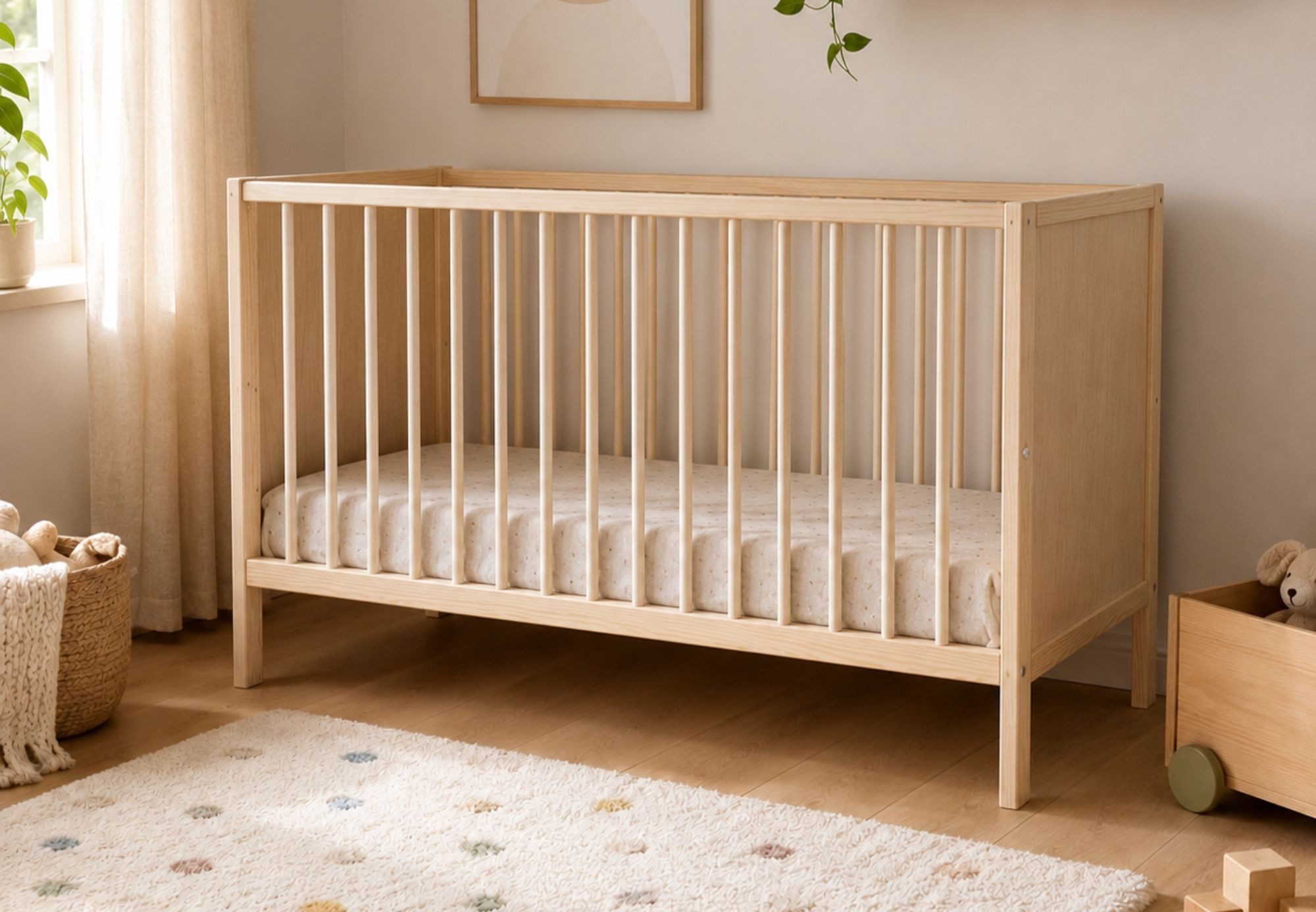 Kids Collective Babybett Kinderbett Gitterbett 60x120/70x140 cm modular & höhenverstellbar Holz, verschiedene Varianten wählbar, massives Holz, ab Geburt Natur