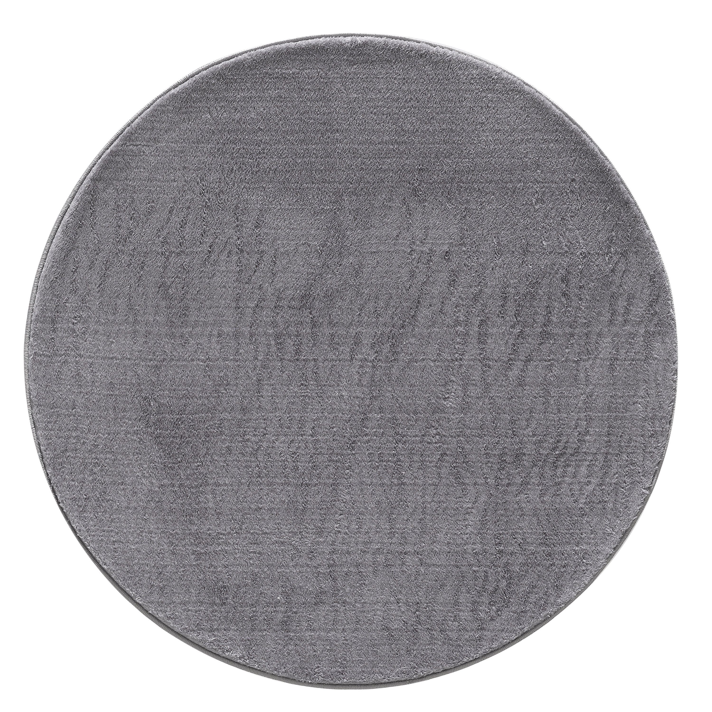 Teppich Unicolor - Einfarbig, HomebyHome, Rund, Höhe: 25 mm, Teppich Rund Shaggy Wohnzimmer Einfarbig Plüsch Versch. Größen Farben Grau