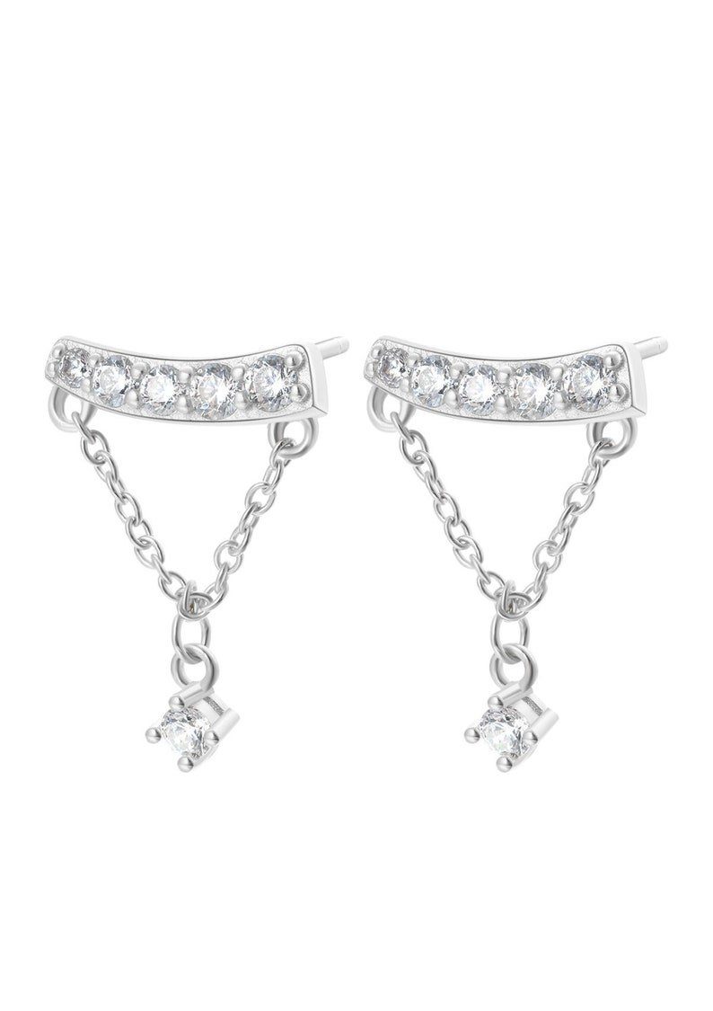 Hey Happiness Paar Ohrhänger Ketten Kristalle, Ohrstecker 925 Silber hängend, Tropfen Silber Ohrringe Damen Zirkonia 18K vergoldet