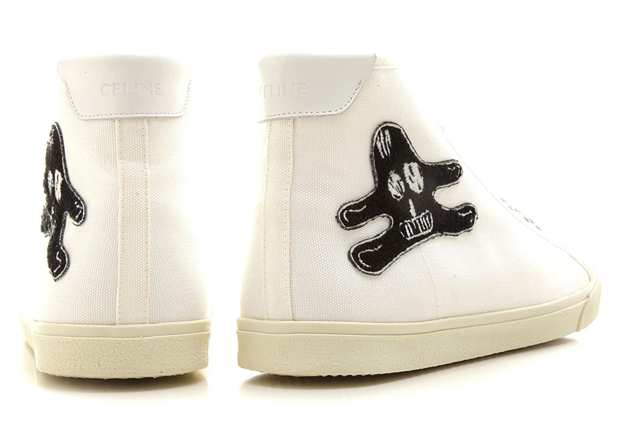 CELINE x André Butzer High-Top Limited Schuhe 'Blank' Weiß Sneaker Filz-Patch im André Butzer Stil, CELINE-Logoprint auf der Zunge