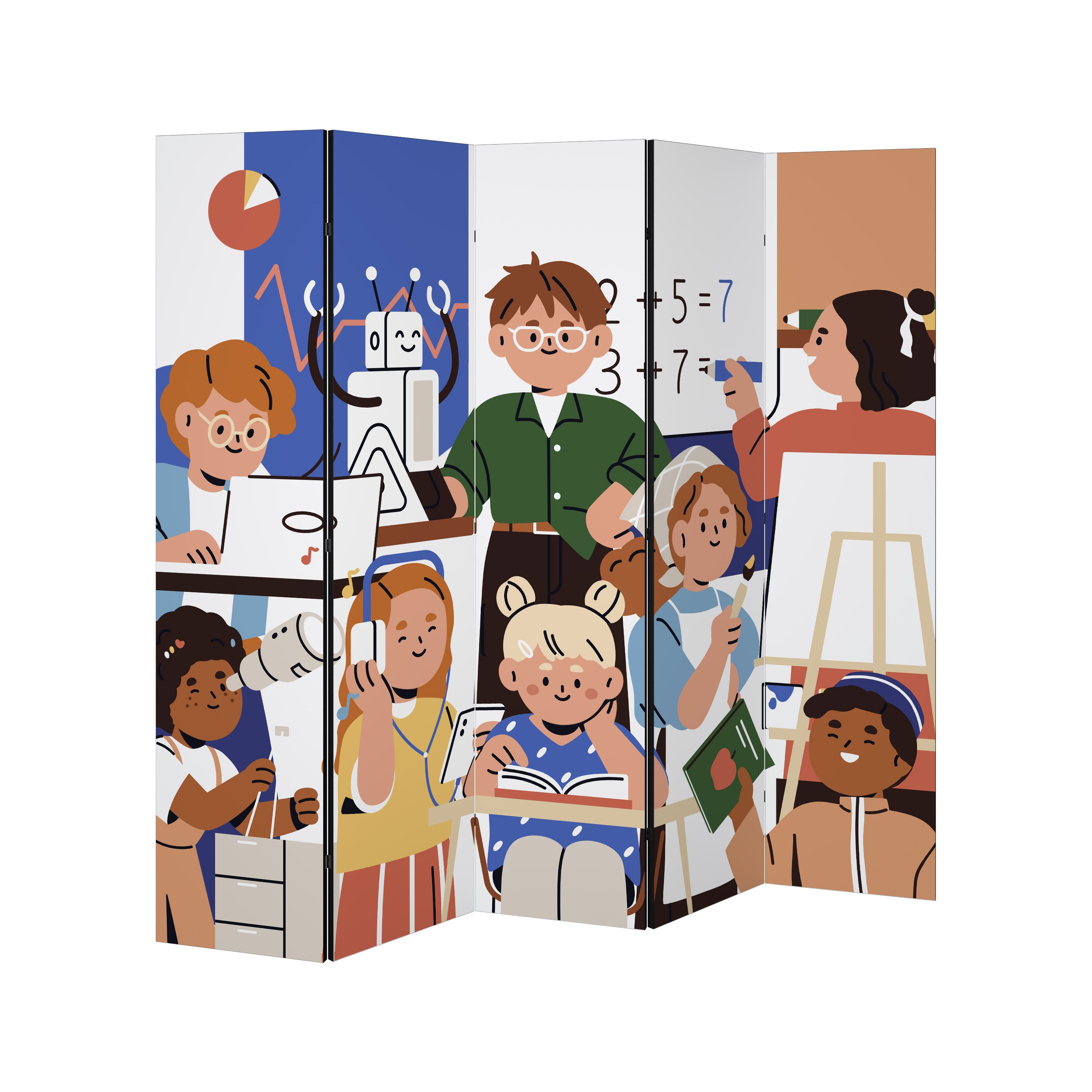 SPACEREBELS Paravent SCHOOL VIBE (1 St), Raumteiler mit 5 Paneelen, beidseitig bedruckt, 190 x 168 cm