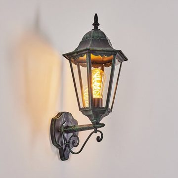 hofstein Außen-Wandleuchte Wandlampe in antikem Look aus Metall/Glas in Schwarz-Grün/Klar, ohne Leuchtmittel, Wandleuchte, Außenleuchte für Terrasse/Veranda, E27