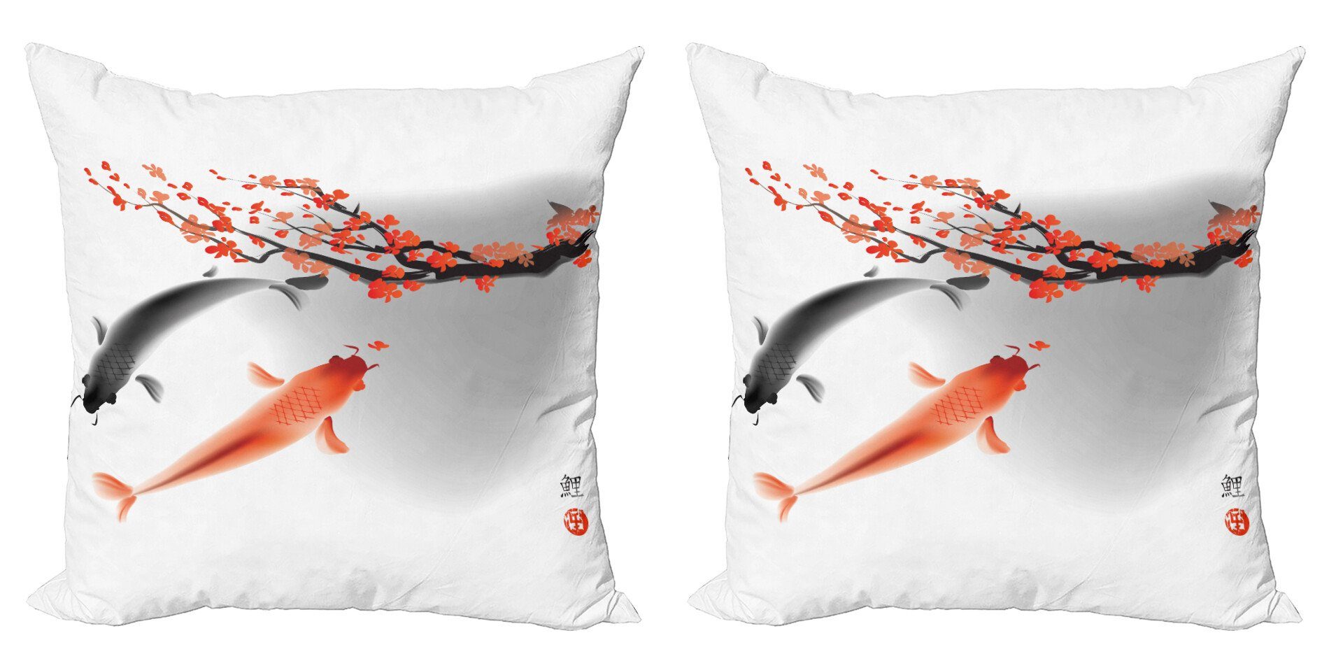 Kissenbezüge Modern Accent Doppelseitiger Digitaldruck, Abakuhaus (2 Stück), japanisch Koi Karpfen-Fische Paar