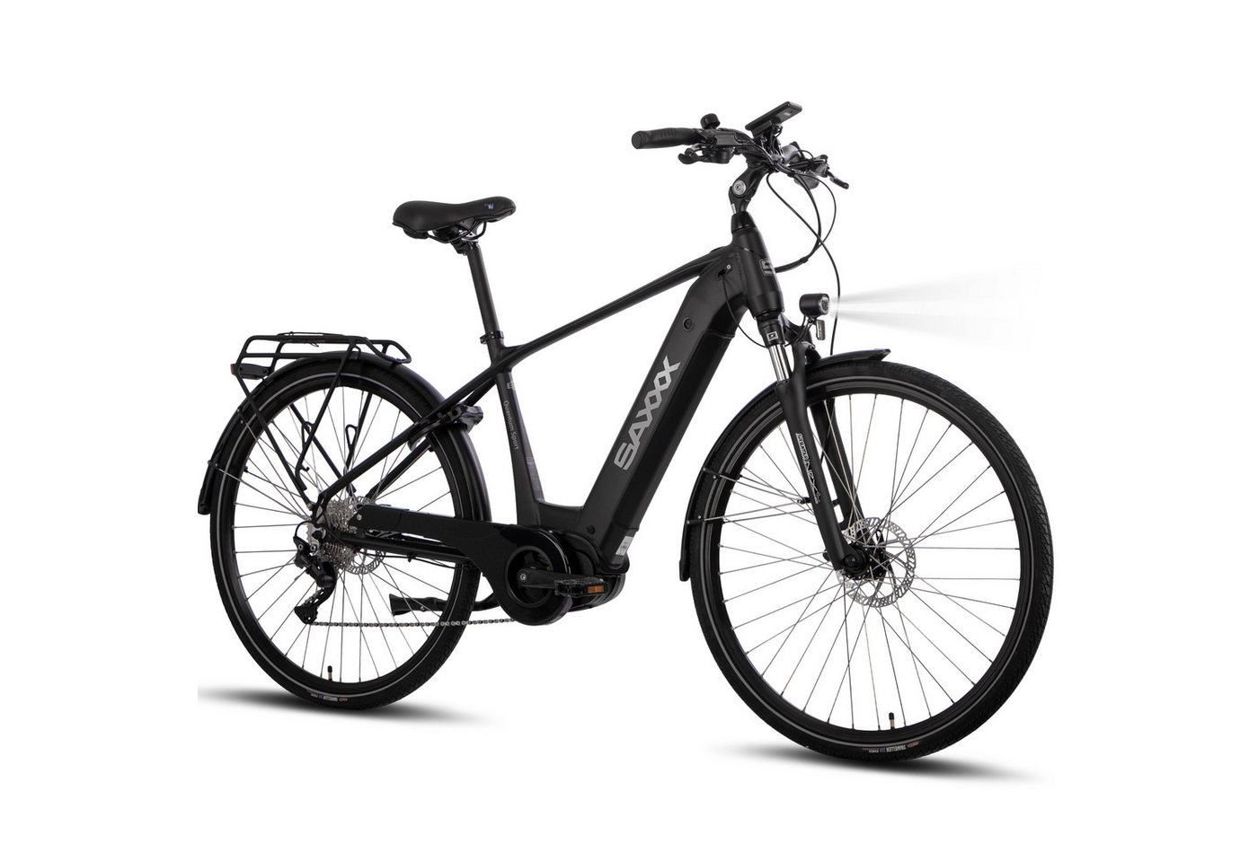 SAXXX E-Bike Trekkingrad QSD 28 Zoll Pedelec für Damen und Herren, 10 Gang SHIMANO Deore Schaltwerk, Kettenschaltung, Mittelmotor, 540 Wh, (mit entnehmbarem, Akku mit Akku-Schlüssel, mit Gepäckträger), 80 Nm Antrieb, bis 110 km