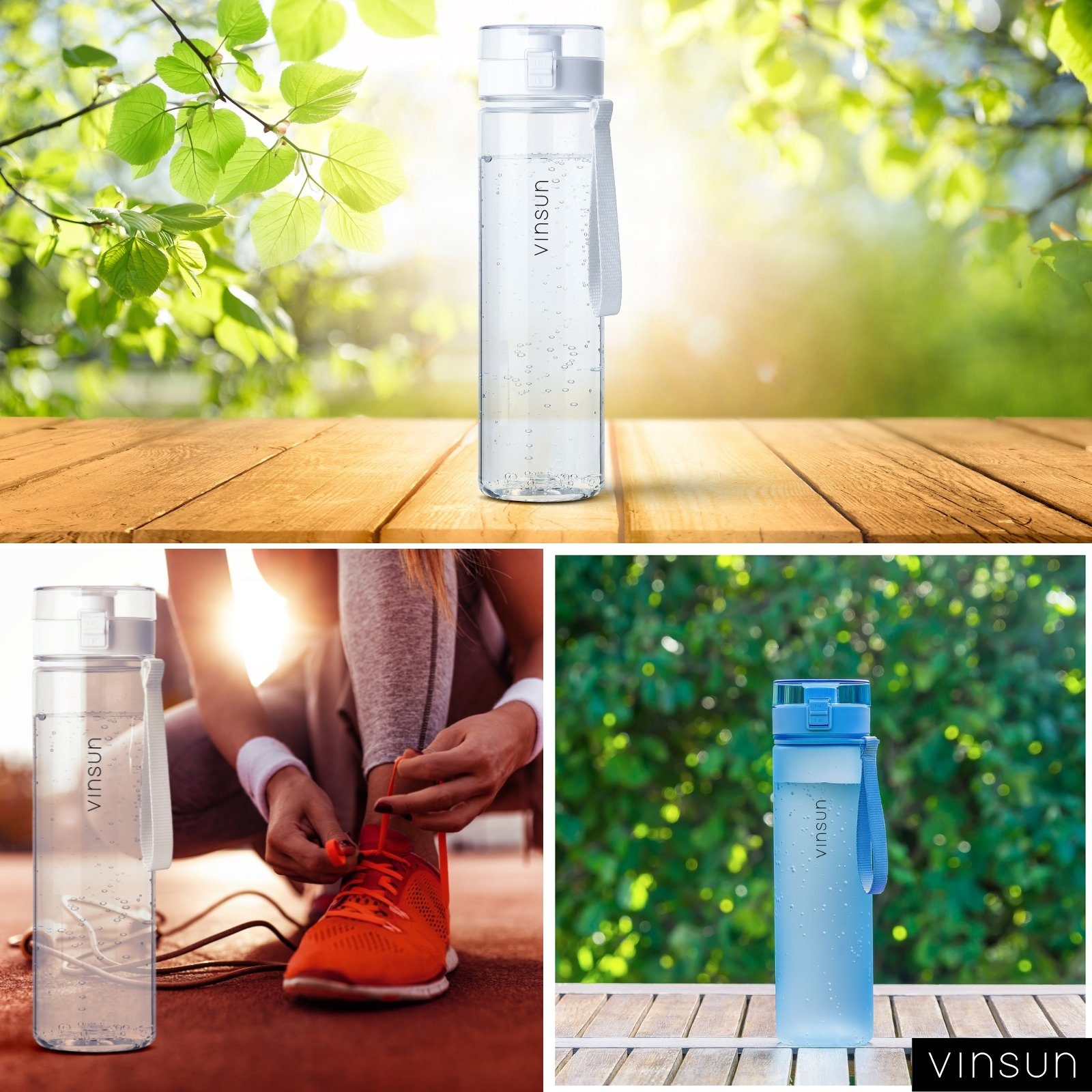 Trinkflasche Transparent, auslaufsicher Vinsun 1L, Geruchs- Kohlensäure BPA und Kohlensäure, - auslaufsicher geeignet, Trinkflasche Geschmacksneutral, frei,