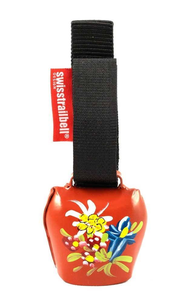 swisstrailbell Fahrradklingel Edition rot mit Alpenblumen, handgemalt, Trailbell, Bear Bell
