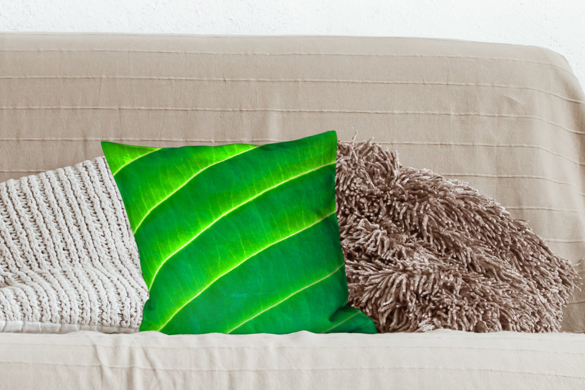 MuchoWow Dekokissen Lange Adern für grünen Füllung Deko, mit Zierkissen Schlafzimmer, in Blatt, Sofakissen Wohzimmer, einem