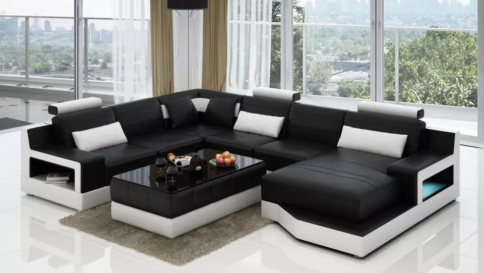 Xlmoebel Wohnlandschaft Elegantes U-Form Ledersofa in modernem Design, Ecksofa, Hergestellt in Europa