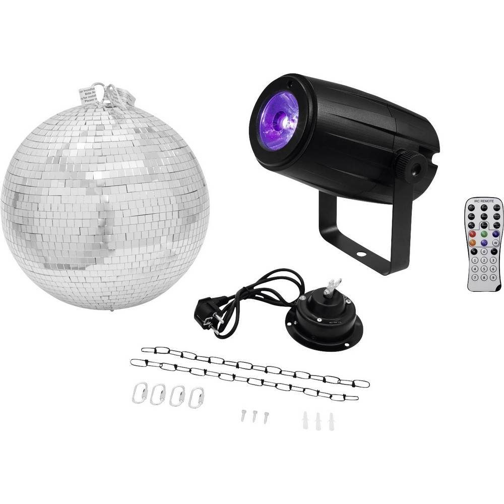 EUROLITE Discolicht Spiegelkugel 30 cm mit Motor+ LED PST-5 QCL Spot sw 20000562, mit Motor, mit LED-Beleuchtung