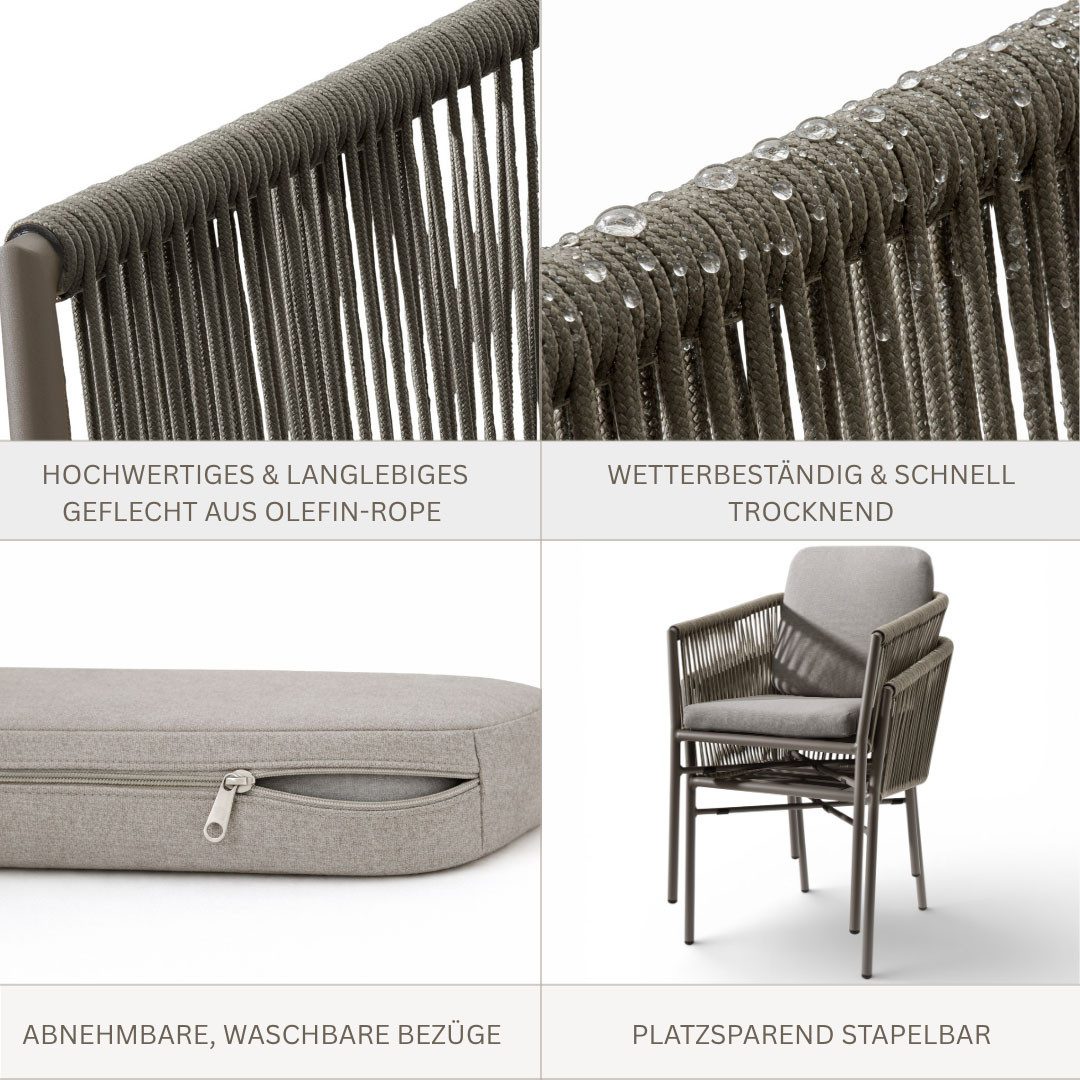 Destiny Gartensessel LUCCA (Set, 2-St), Aluminium, Olefin-Rope, inkl. Auflagen, stapelbar