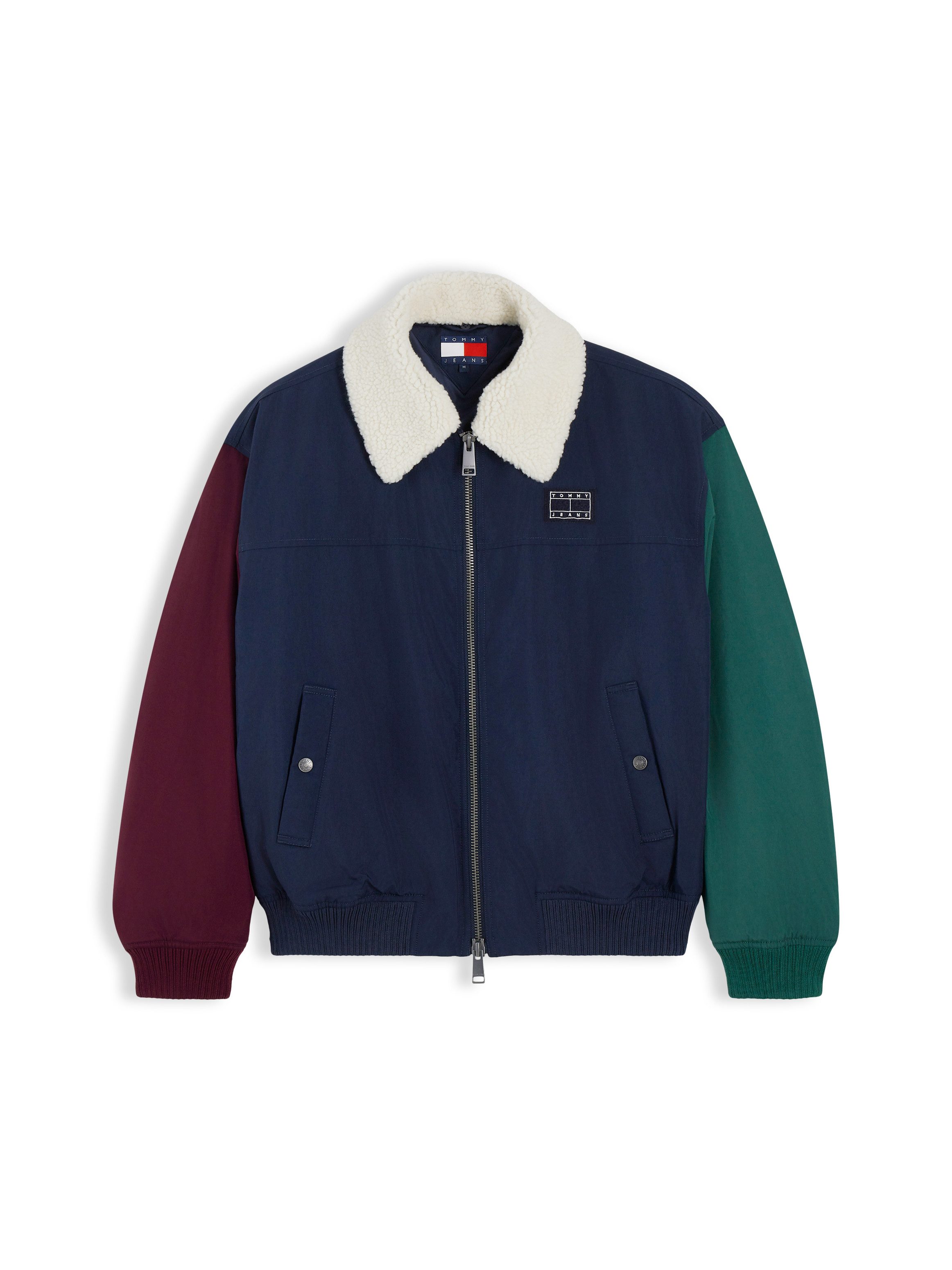 Tommy Jeans Pilotenjacke TJM FLAG AVIATOR im Colorblock-Design, Teddyfleecekragen