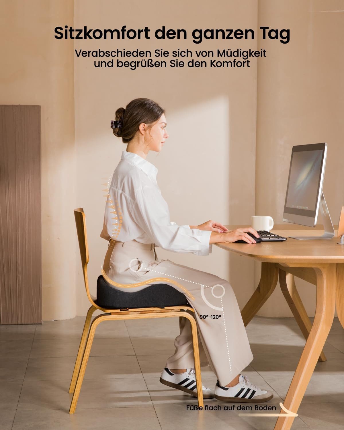 ProtoArc Sitzkissen Ergonomisches Sitzkissen, 10 cm Memory Foam für Büro & Auto, U-förmige Öffnung am Steißbein, rutschfeste Unterseite,Tragegriff – Bild 4 von 5