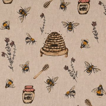 Vorhang SCHÖNER LEBEN. Vorhang Bee Honey Buzzing Honig Bienen Korb natur gelb, SCHÖNER LEBEN., Smokband (1 St), blickdicht, Kunstfaser, handmade, made in Germany, vorgewaschen
