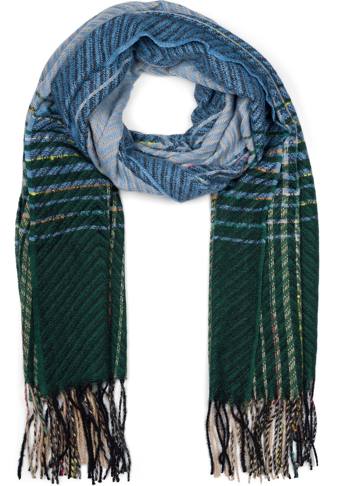 StyleBREAKER Herren Schal Gestreift - Weicher Feinstrick Mit Fransen, 180x30cm