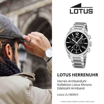 Lotus Quarzuhr LOTUS Herren Uhr Sport 18690/3 Edelstahl, Herrenuhr rund, groß (ca. 42mm) Edelstahlarmband silber