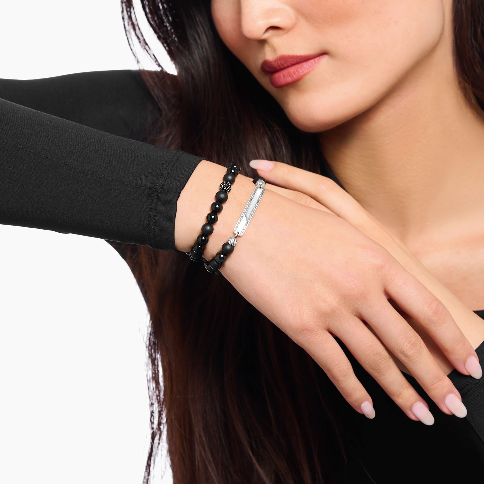 THOMAS SABO Armband Obsidian Armband mit Zirkonia, mit Obsidian, Zirkonia (synth)