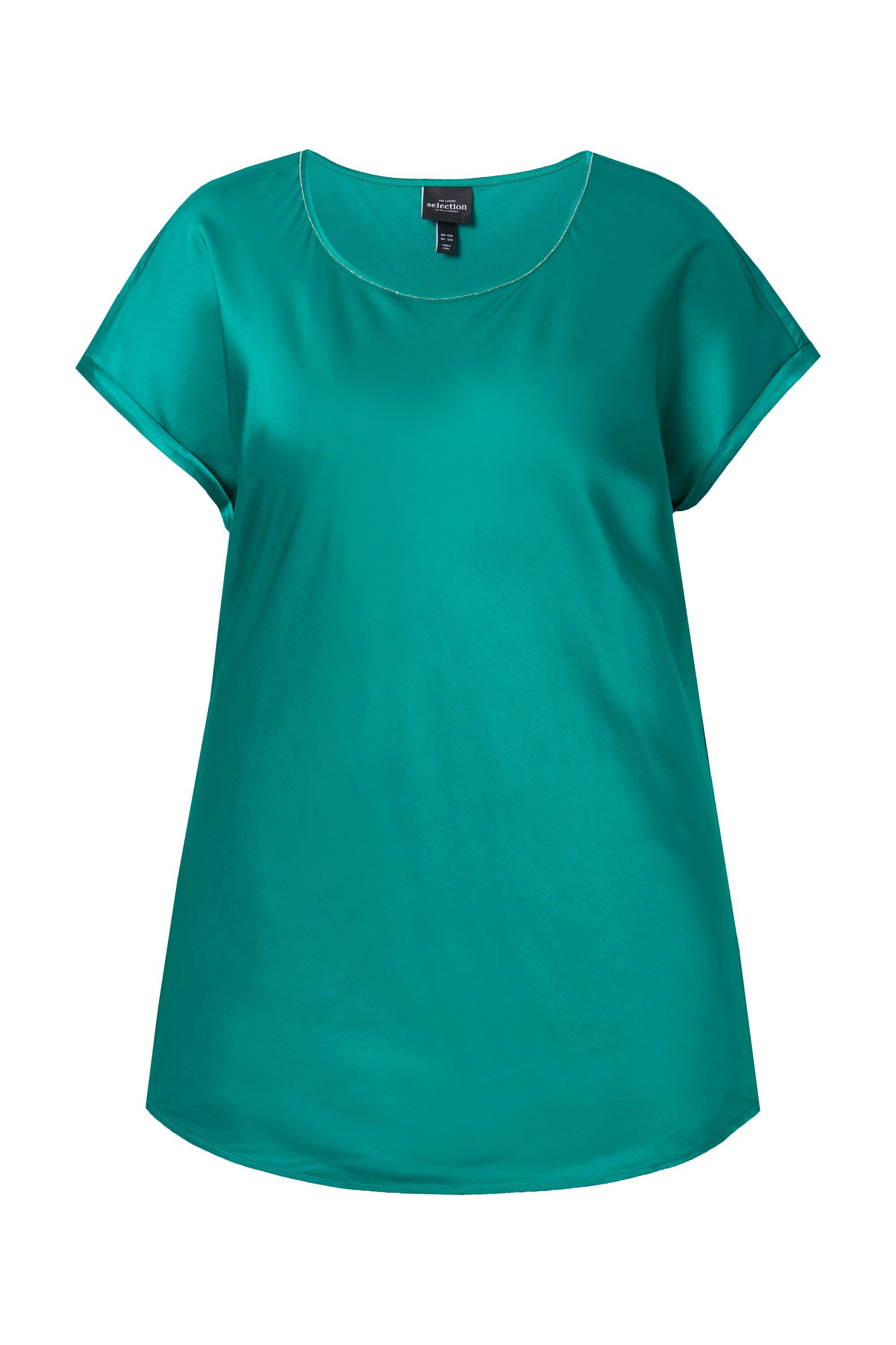 Ulla Popken Spitzenbluse Satinblusenshirt Classic Rundhals günstig online kaufen