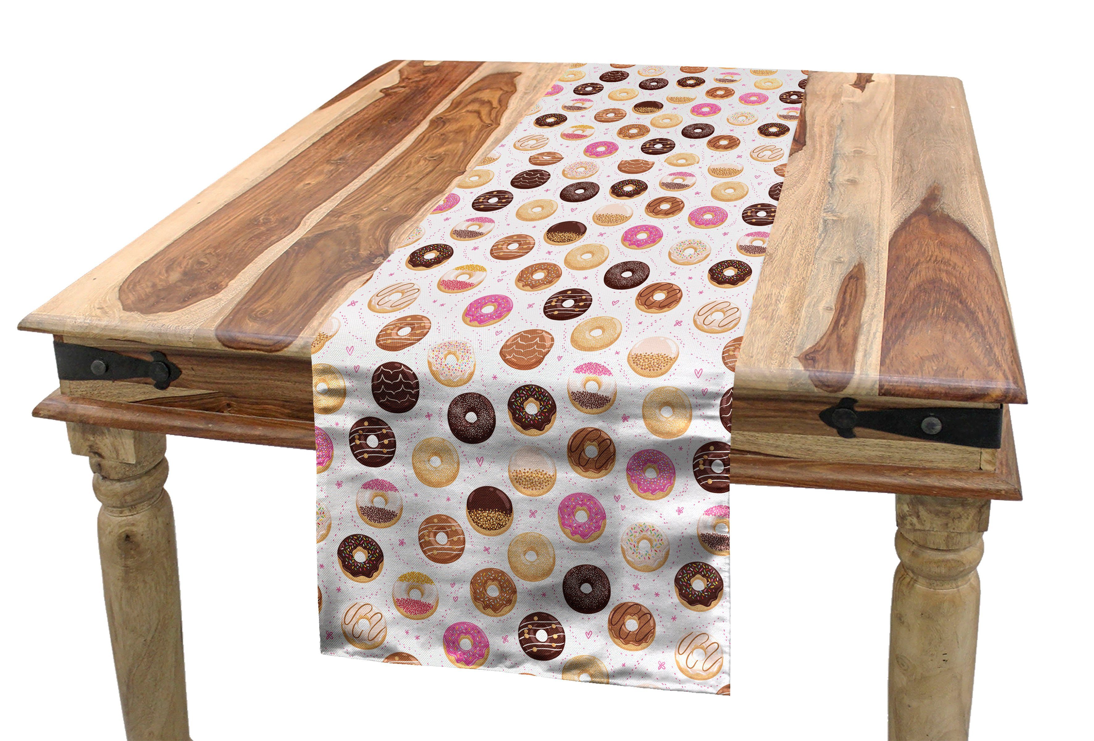 Abakuhaus Tischläufer Esszimmer Küche Rechteckiger Dekorativer Tischläufer, Rosa Bunte Yummy Donuts