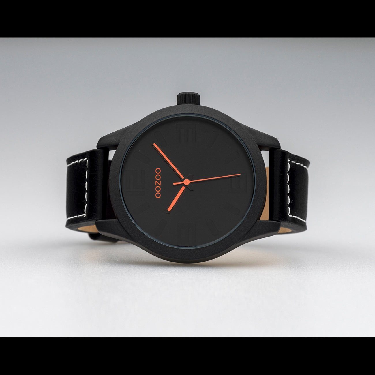 rund, OOZOO Herren groß Quarzuhr Analog, Lederarmband, (ca. Herrenuhr schwarz Oozoo Fashion-Style 46mm) extra Armbanduhr