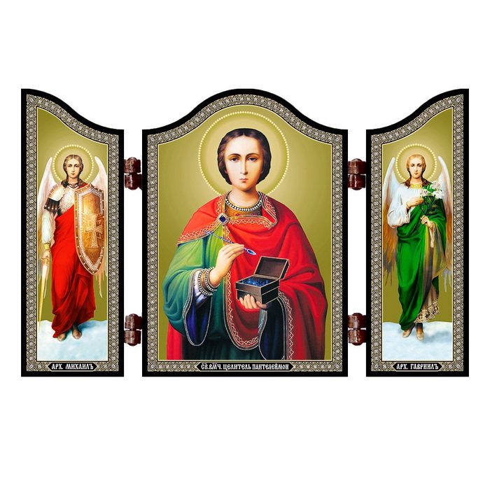 NKlaus Holzbild 1426 Heiliger Pantaleon Christliche Ikone Pantelej Triptychon