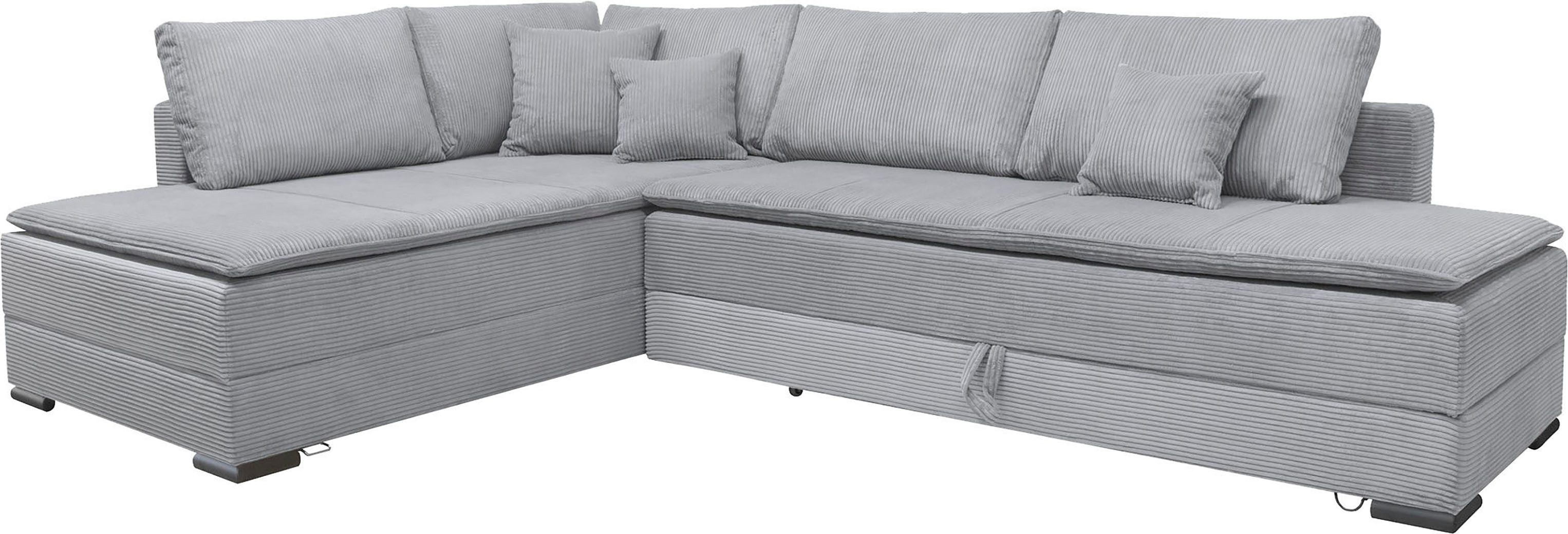 Home affaire Ecksofa Night & Day L-Form, B: 321 cm, mit Dauer-Schlaffunktion 180x200 cm, Schlaffunktion, Bettkasten, Topper & 3 Zierkissen, Boxspringbett Cord