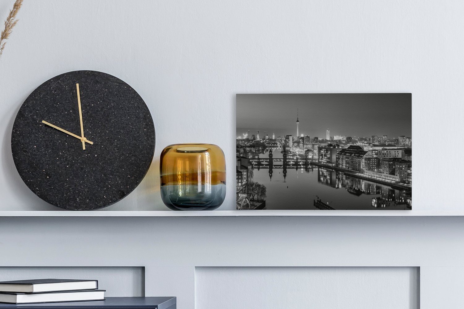 OneMillionCanvasses® Leinwandbild Berlin - Fluss - Schwarz - Weiß, Fotodruc günstig online kaufen